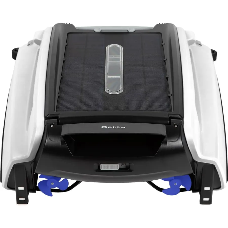 Betta SE Solar Powered Automatic Robotic Pool Surface Skimmer Cleaner with 24/7 Continuous Cleaning Battery Power and Re-Engineered Twin Salt Chlorine Tolerant Motors (White)