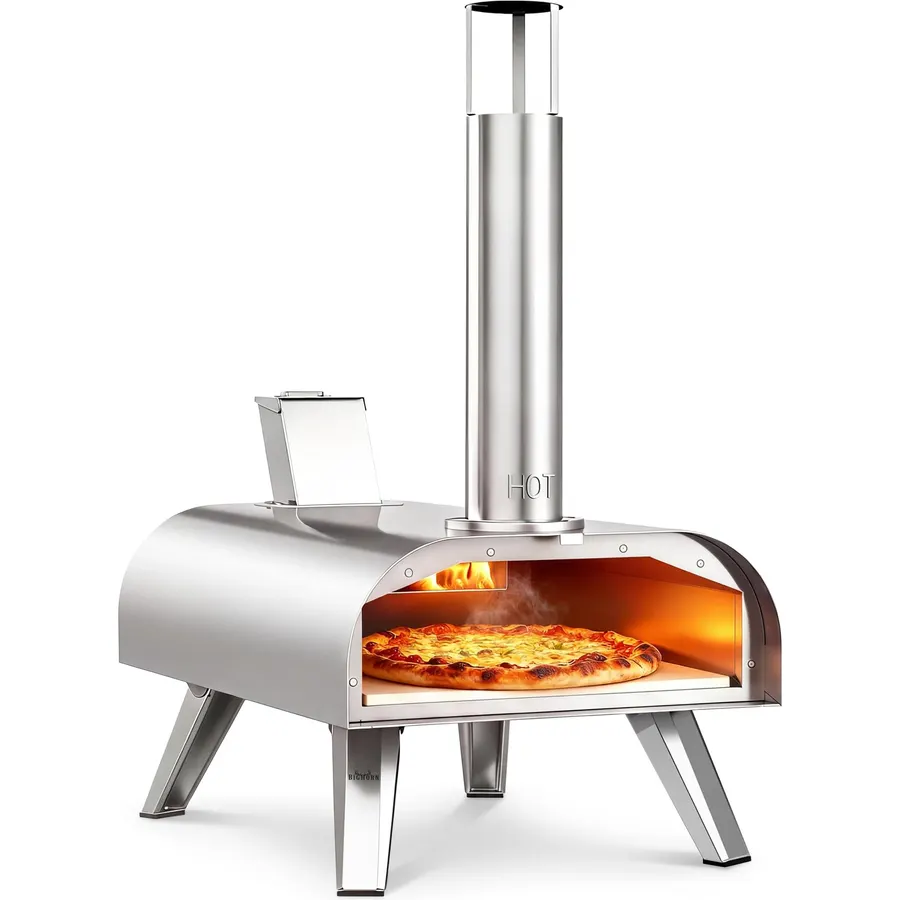 BIG HORN 12-Inch Outdoor Pizza Oven, 1110°F, Wood Pellet, Gas & Electric