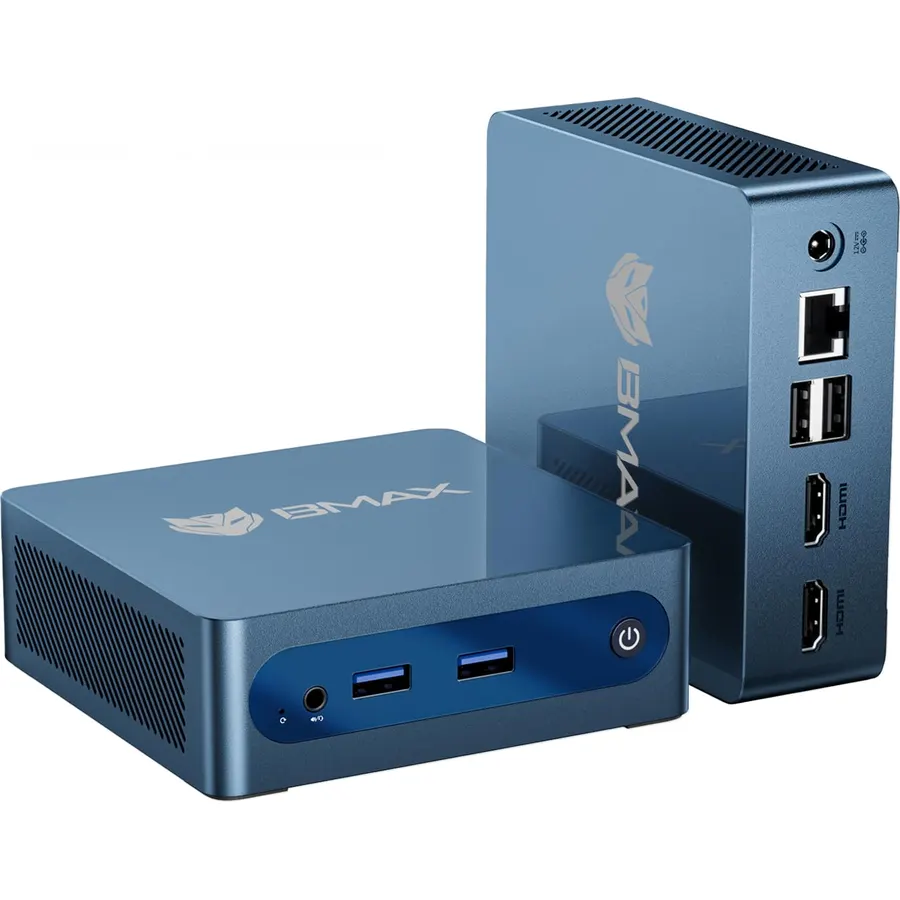 Bmax Mini PC B1 Plus, Intel Celeron J3355 (Up to 2.5GHz), 6GB RAM 128GB eMMC Support M.2 SSD Expansion (512GB/2TB), 4K Dual Display 2.4G/5G WiFi & BT5.0 Mini Desktop Computer for Home/Office