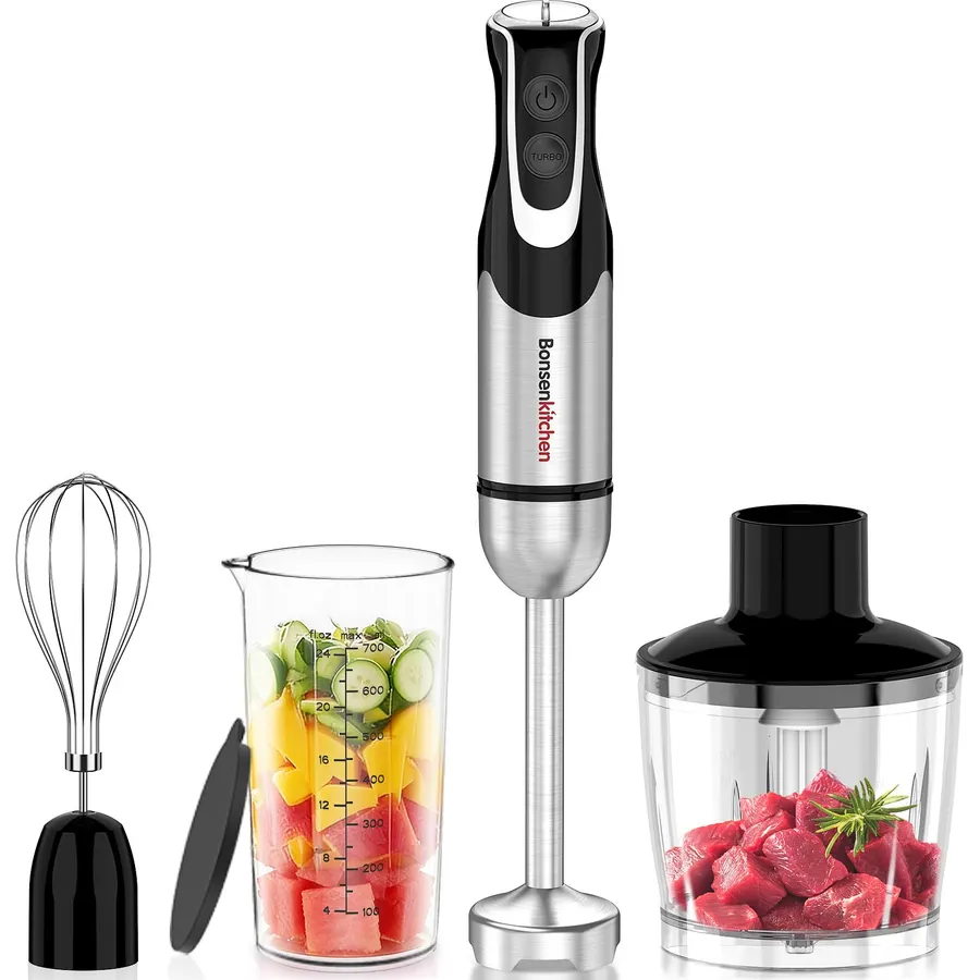 Bonsenkitchen Immersion Blender with Food Processor, 20 Speeds & Turbo Mode