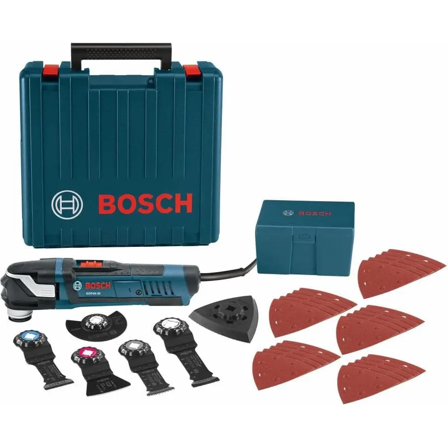 BOSCH GOP40-30C StarlockPlus Oscillating Multi-Tool Kit (32 Accessories & Case) - 4.0 Amp Motor, 20,000 Oscillations per Minute, Variable-Speed Dial - For Flush Cuts, Sanding, and Grinding