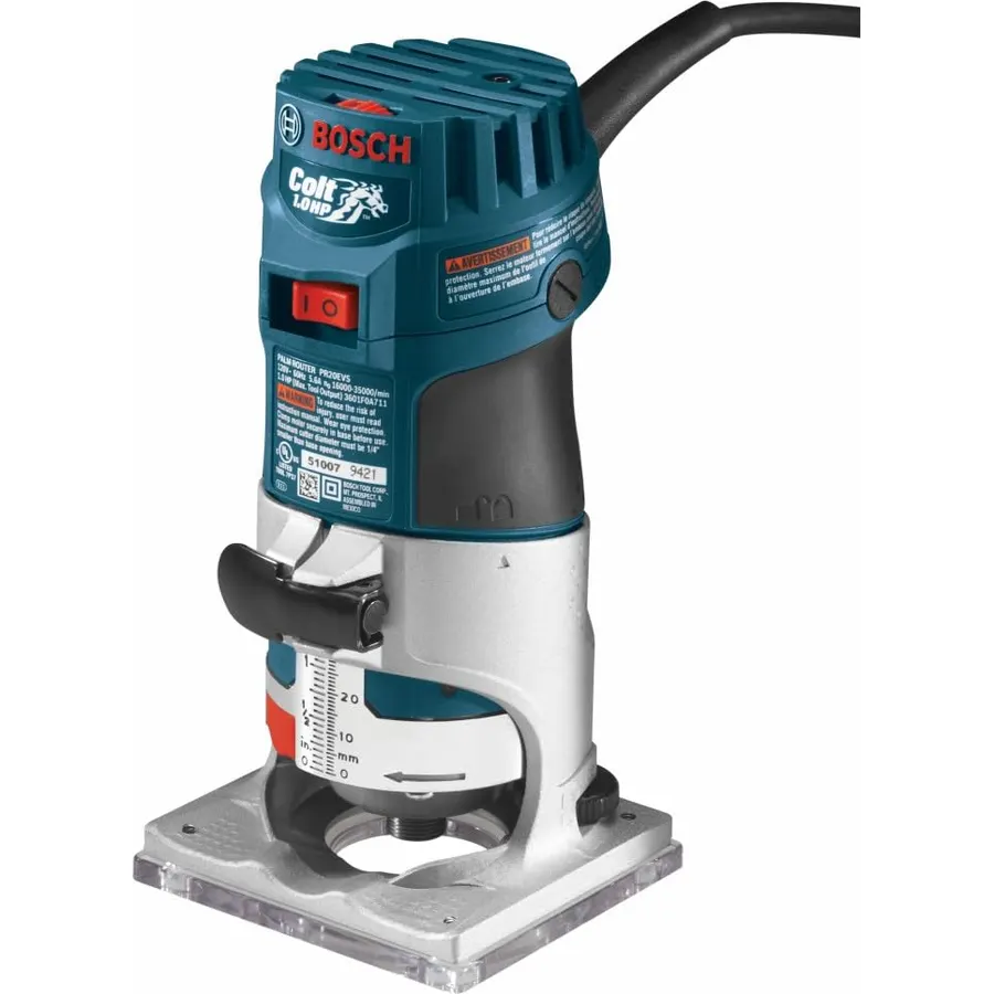 BOSCH PR20EVS Colt 1.0 HP Variable-Speed Palm Router, Quick-Clamp System