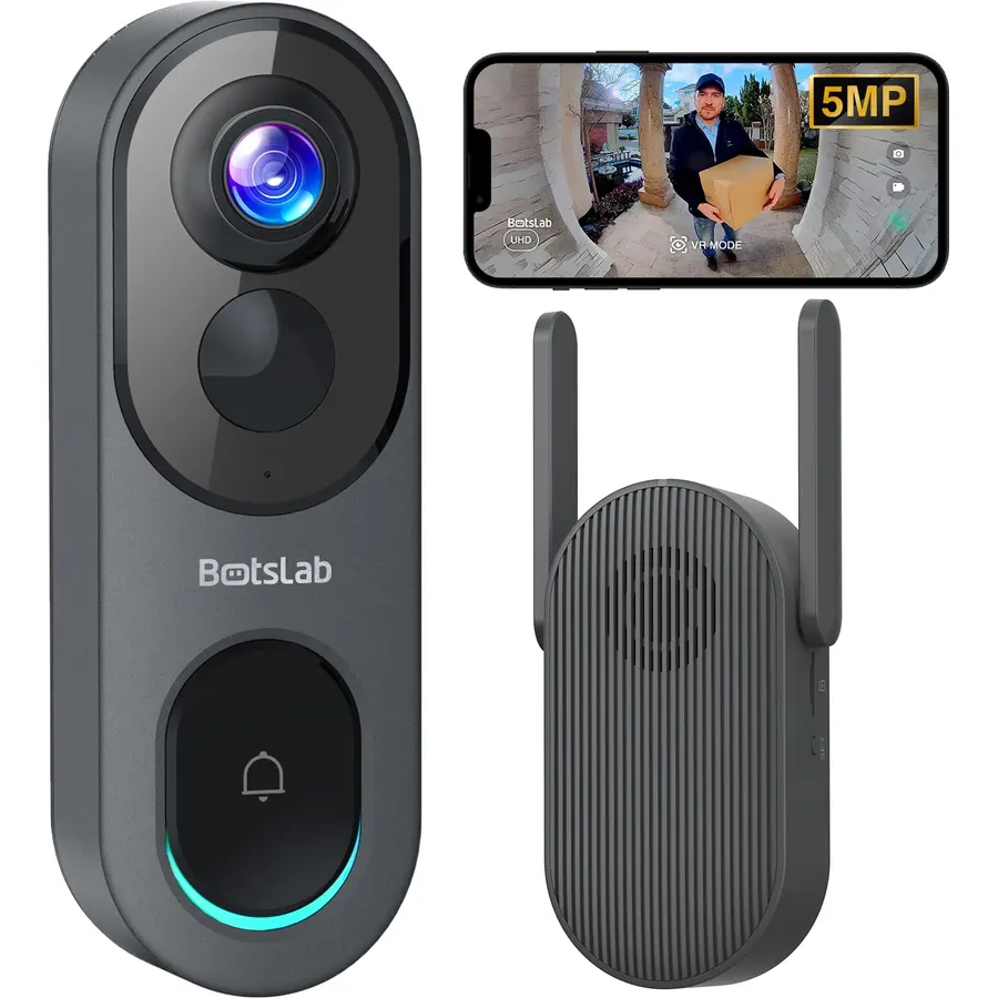 BOTSLAB 5MP Wireless Video Doorbell Camera + 4K Security Cameras Wireless Outdoor 4 Cam-Kit
