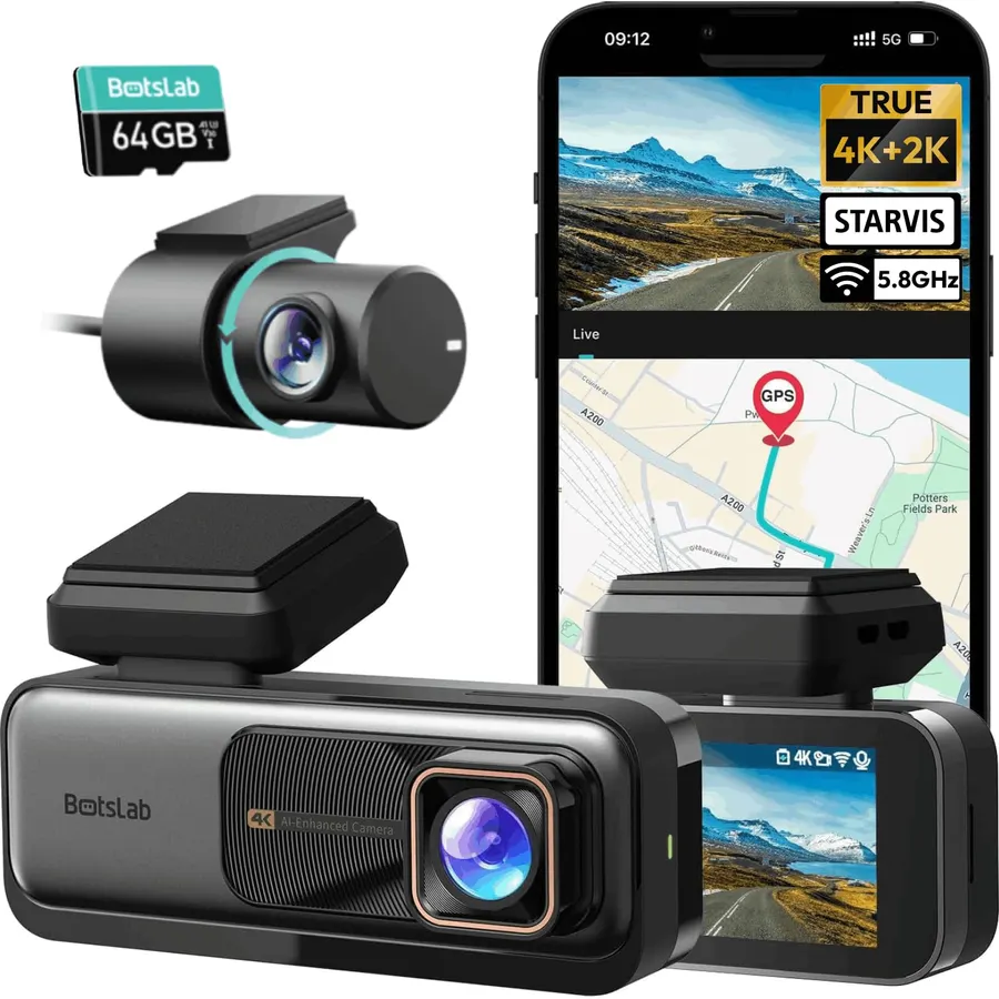BOTSLAB G980H 4K STARVIS Dash Cam Front and Rear, 64GB Card[2026 Upgraded]