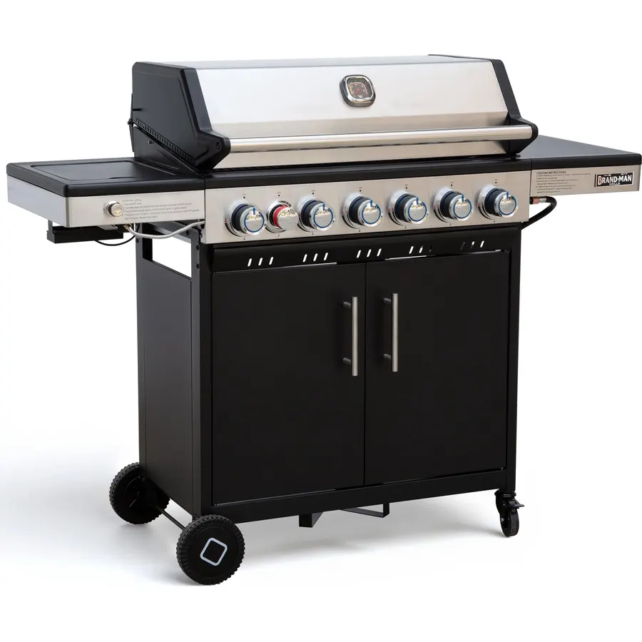 Brand-Man 6-Burner Propane Gas Grill 12,000 BTU Infrared Sear Side Burner
