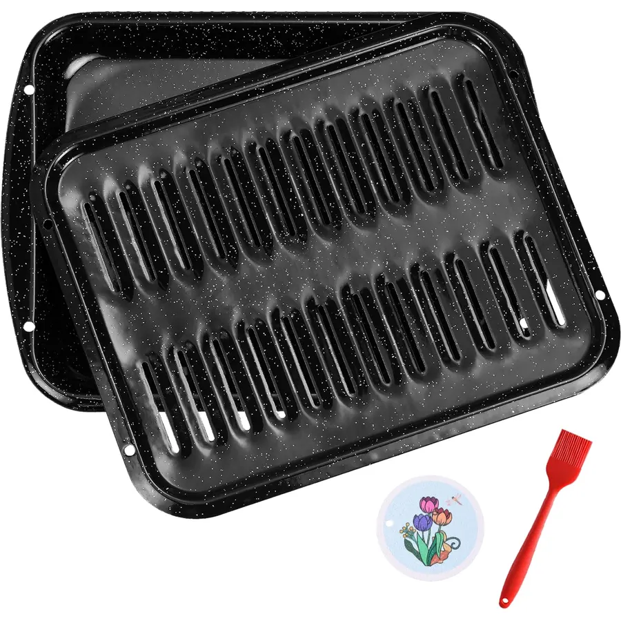Broiler Pan & Roasting Rack Set with Oil Brush and Compressed Cleaning Cloth,Oven Safe Tray with Slotted Rack Grill Pan for Oven