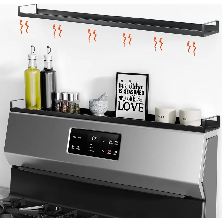 4X Strong Magnetic Stove Top Shelf, Adjustable 15-30 Inches, Matte Black
