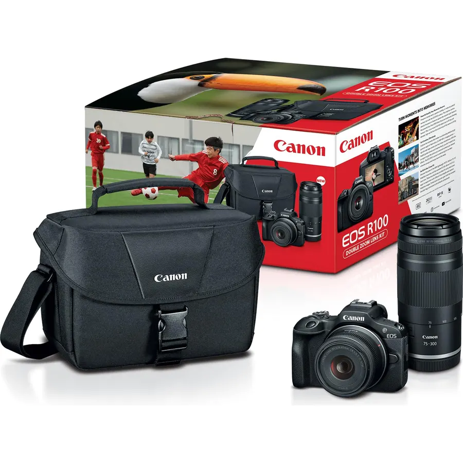 Canon EOS R100 Double Zoom Lens Kit, Black