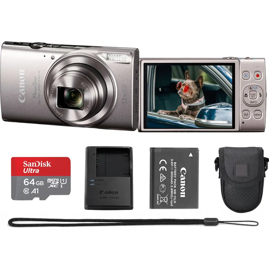 Canon PowerShot ELPH 360 HS A 20.2MP Digital Camera (Silver) Bundle