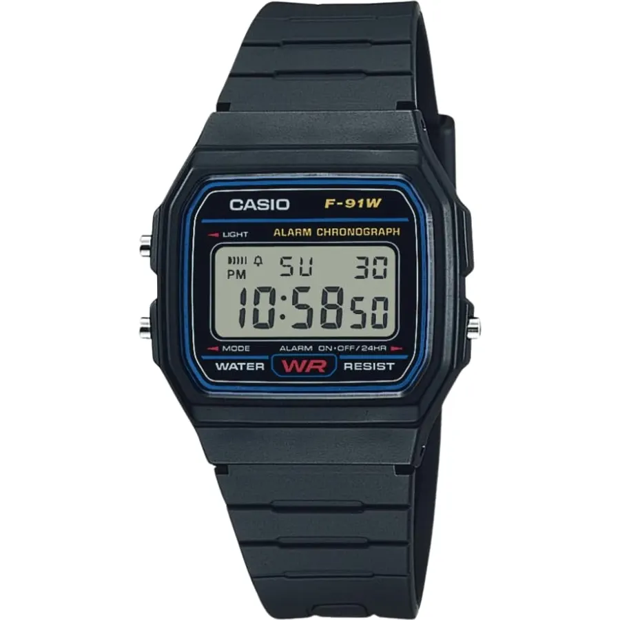 Casio F91W Series | Digital Watch | Water Resistant | LED Light | 1/100 SEC Stopwatch | Regular Time Keeping (HR, Min, SEC, PM, Date, Day) | Daily Alarm | Lightweight | 7 Year Battery