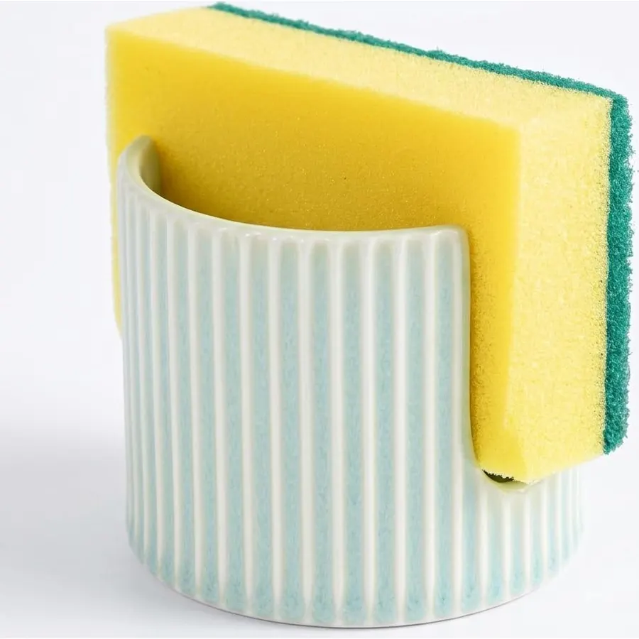 Ceramic Sponge Holder for Kitchen Sink, Quick Dry Sink Caddy Organizer with Non-Slip Base, Farmhouse Sponge and Brush Holder for Countertop, Bathroom or Kitchen, Vintage Green