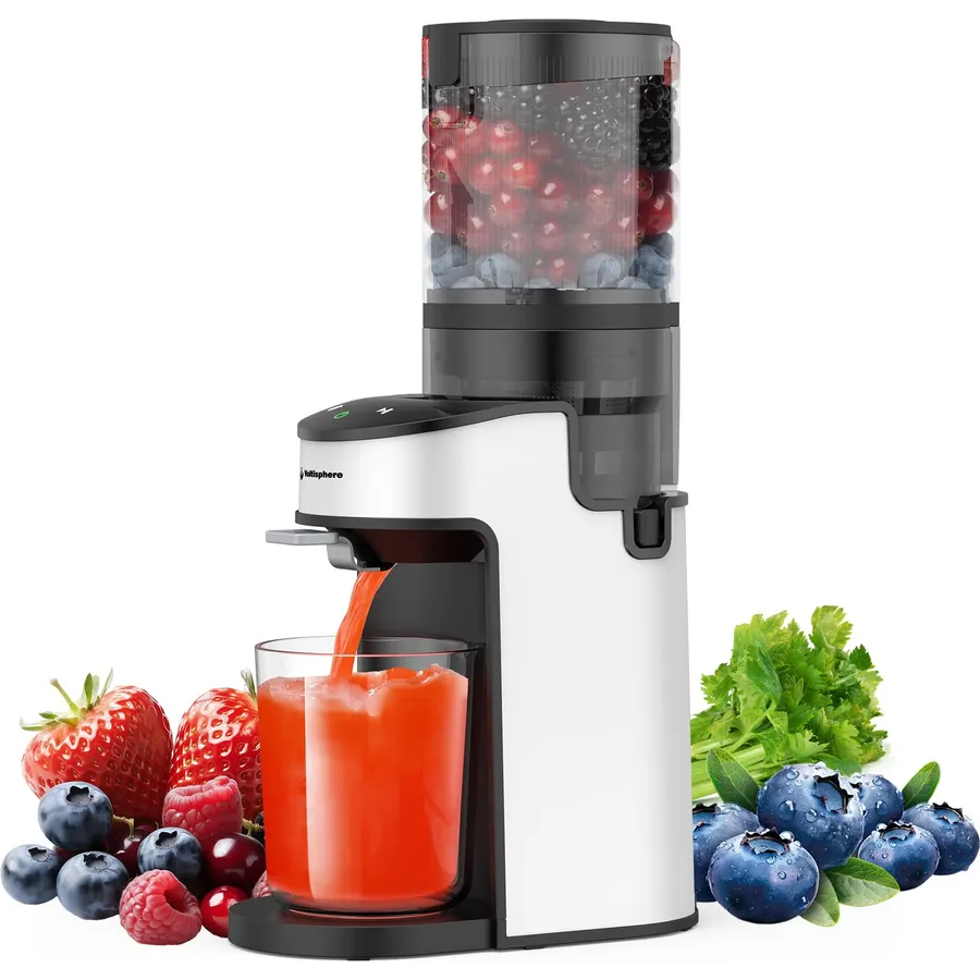 CFR637 Juicer Machines,400W Cold Press Juicer,4.9"Wide Feed Chute Slow Masticating Juicer for Whole Vegetables & Fruits,High Juice Yield,Easy to Clean,Advanced Touch Sensing Switch(White)