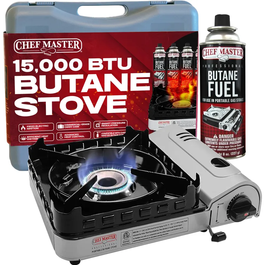 Chef Master Portable Butane Camping Stove, Backpacking Burner, 15,000 BTU