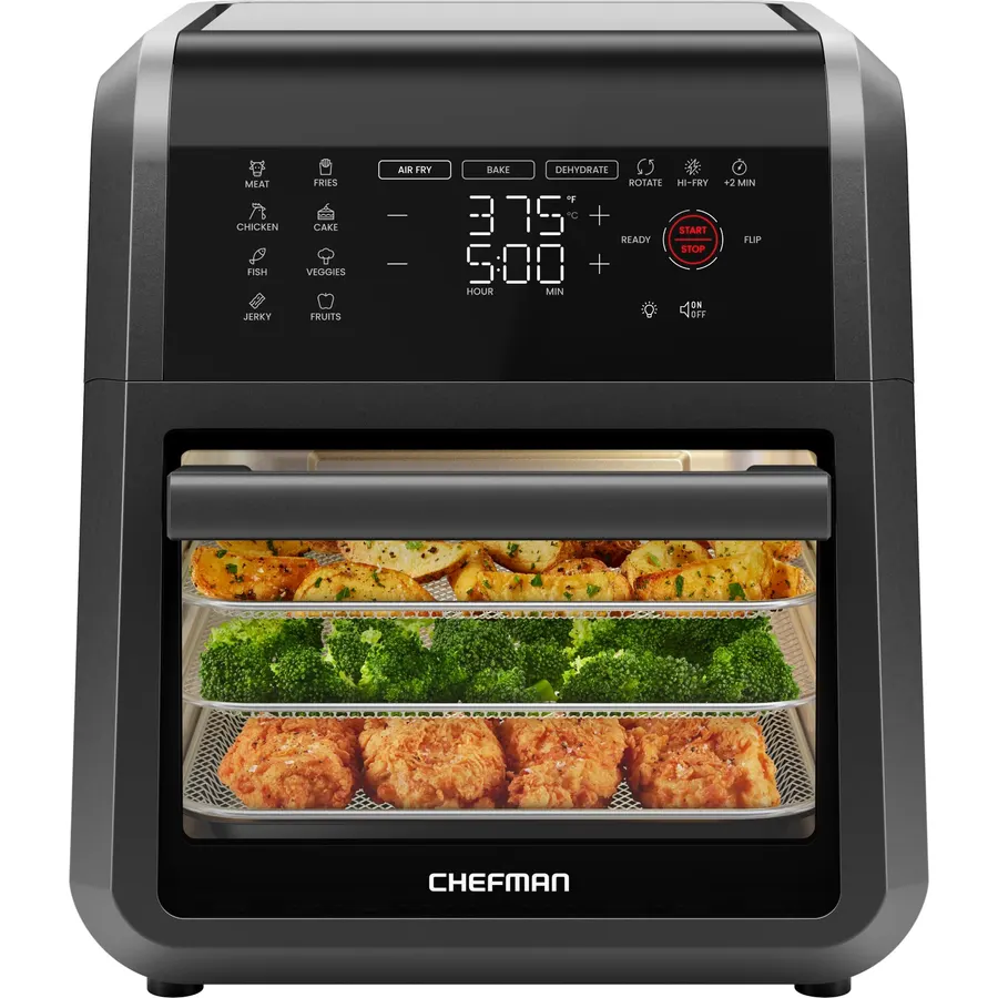 Chefman 12-Quart 5-in-1 Air Fryer Oven with Digital Timer, Touchscreen, and 12 Presets - Family Size Countertop Convection Oven, Dishwasher-Safe Parts