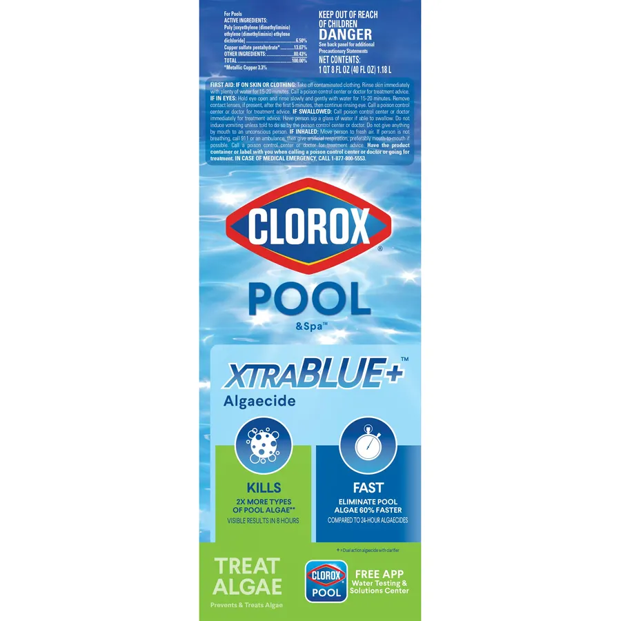 Clorox® Pool&Spa™ XTRABLUE® Plus Swimming Pool Algaecide, All-in-One Algae Killer, Non-Foaming, 40 Ounce (Pack of 1)