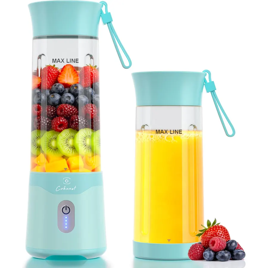 COKUNST Portable Blender, 18oz Small Smoothie Blender with Extra Lid, Green