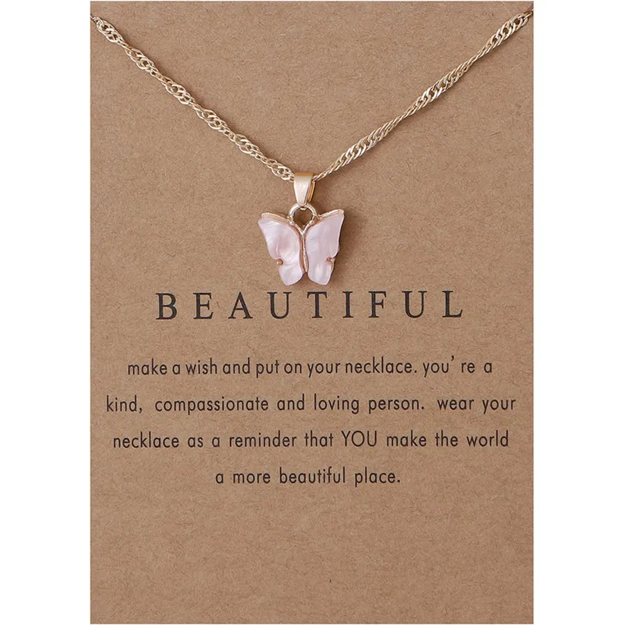 Colorful Acrylic Butterfly Pendant Necklace Bohemian Adjustable Retro Card Clavicle Chain Insect Animal Necklace for Women Friend Friendship Party Jewelry Gift