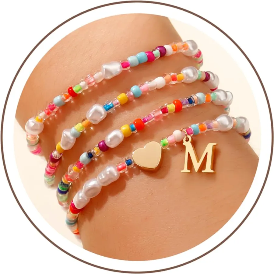 Turandoss Colorful Beaded Initial Bracelets for Girls, Gifts for Girls Kids