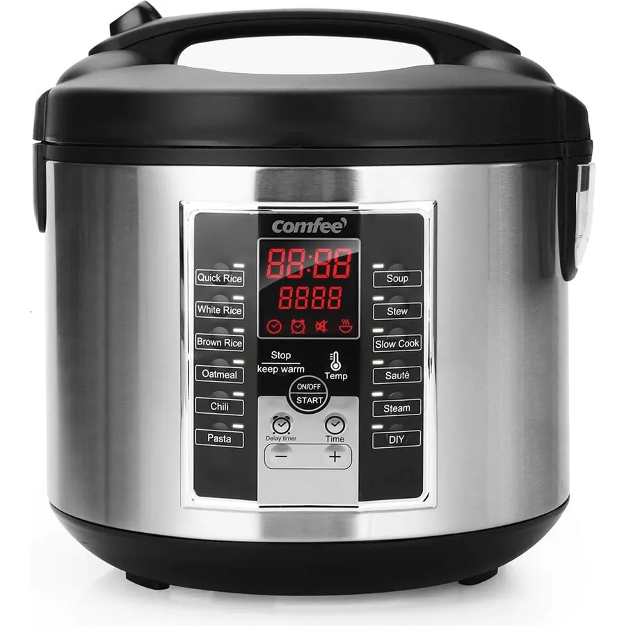 COMFEE' Rice Cooker, Slow Cooker, Steamer, Stewpot, Sauté All in One (12 Digital Cooking Programs) Multi Cooker (5.2Qt ) Large Capacity. 24 Hours Preset & Instant Keep Warm, Black/Silver (MB-M25)