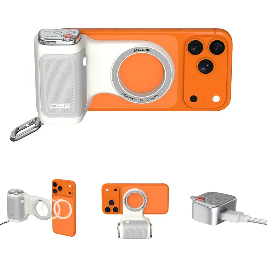 COMITOK MOCA - iPhone Camera Grip - for Native Camera Control with Removable Remote & Built-in Keychain, Magnetic Phone Camera Grip No Need App Support iOS26/17/18, Fun Shot Magnetic Grip with 1/4 Nut