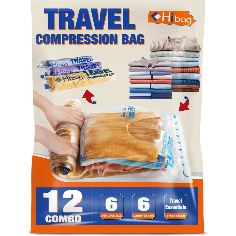Compression Bags for Travel Essentials, Roll Up Bags No Vacuum Needed