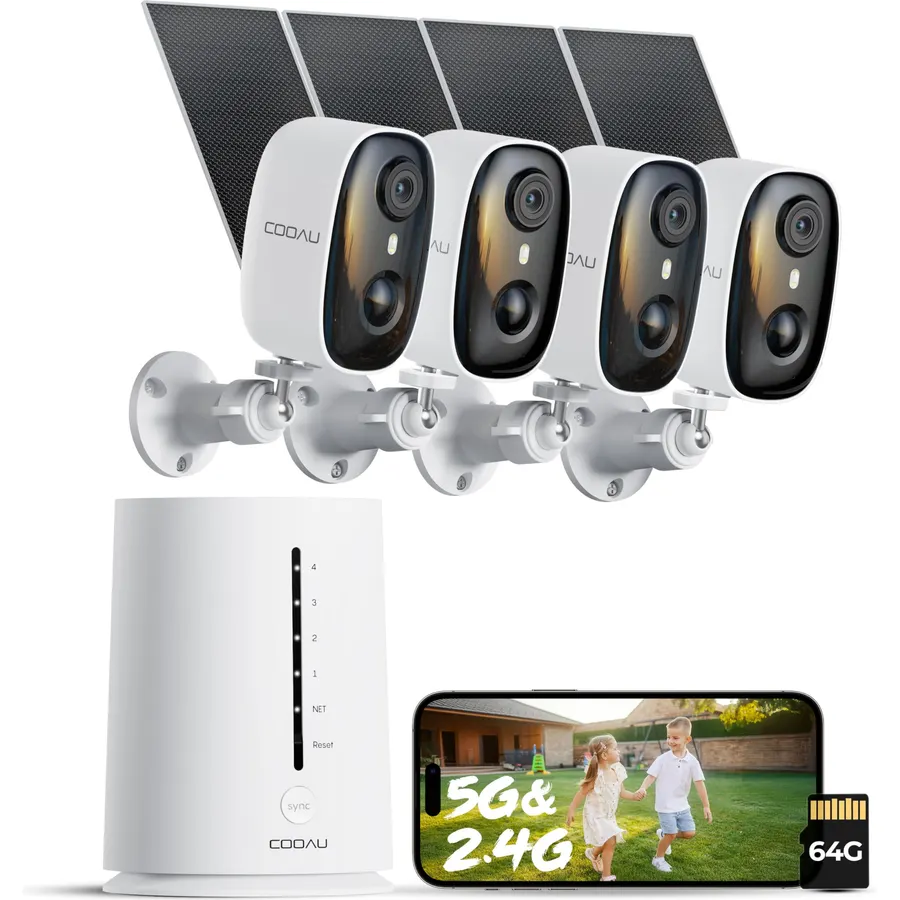COOAU 4MP/2.5K Security Cameras Wireless Outdoor, 30% Faster Solar Charging