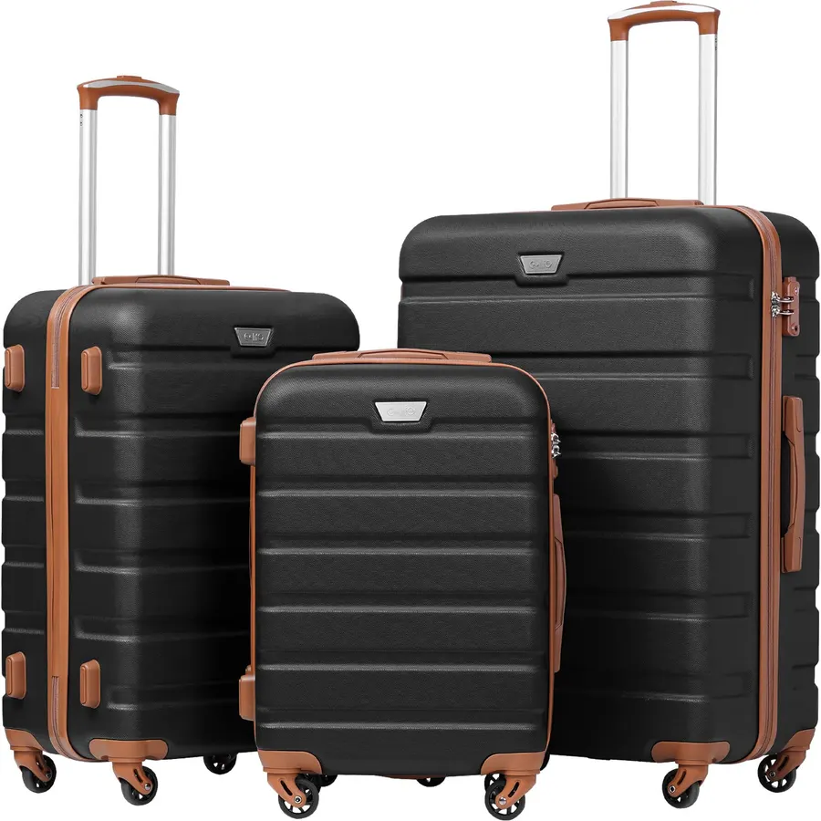 Coolife Luggage Set, 3 Piece Lightweight Durable Hardshell, Apricot Black
