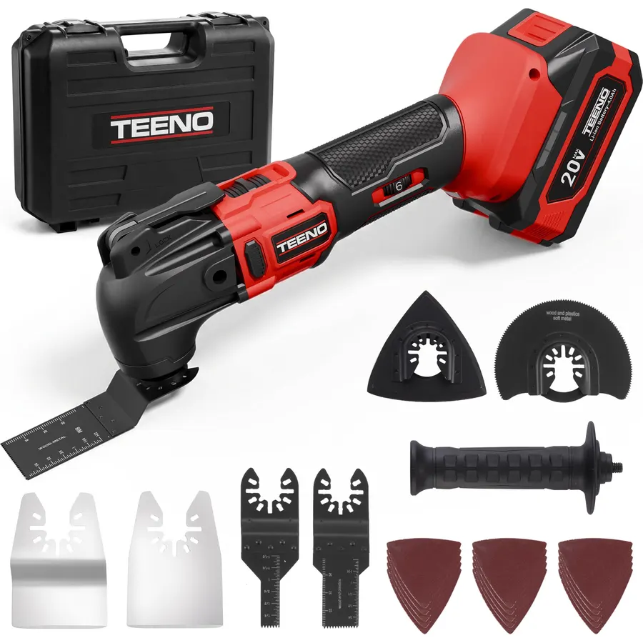 Cordless Oscillating Tool 20V Battery Powered Oscillating Multitool with 4° Oscillation Angle, 2 * 4.0A Batteries, 8,500-21,000 OPM, 6 Variable Speed Oscillating Saw for Sanding/Cutting & Scraping