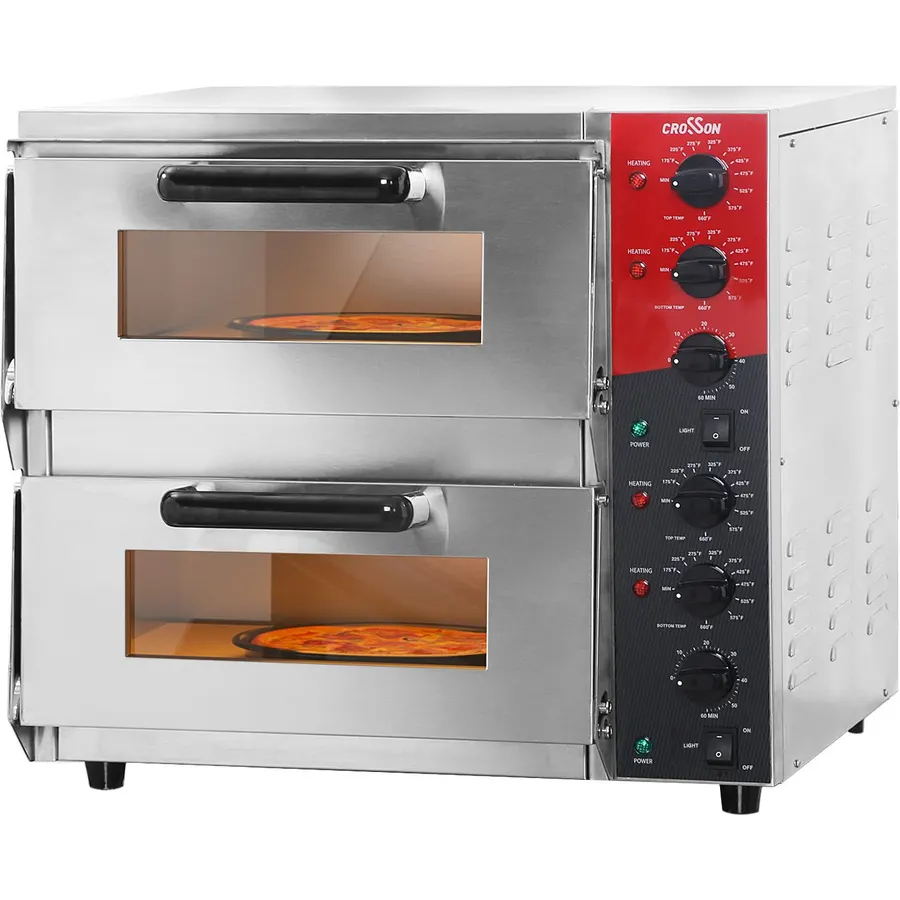 CROSSON ETL listed Commercial Double Deck 16 inch Countertop Electric Pizza Oven with pizza stone, Multipurpose Indoor Pizza oven for Restaurant use,120V/3600W