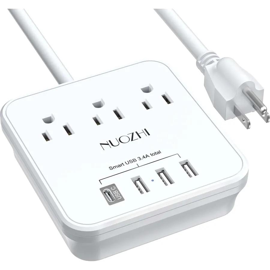 Cruise Essentials, NUOZHI 6 Ft Power Strip with 3 Outlets and 4 USB Ports(1 USB C), Non Surge Protector for Cruise Ship, Travel, Home Office, ETL Listed, White