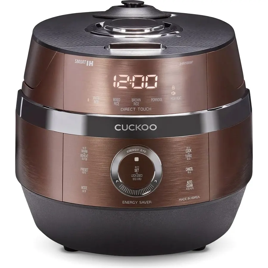 CUCKOO CRP-JHR1009F | 10-Cup (Uncooked) Induction Heating Pressure Rice Cooker | 19 Menu Options, Auto-Clean, Voice Guide, Made in Korea | Copper