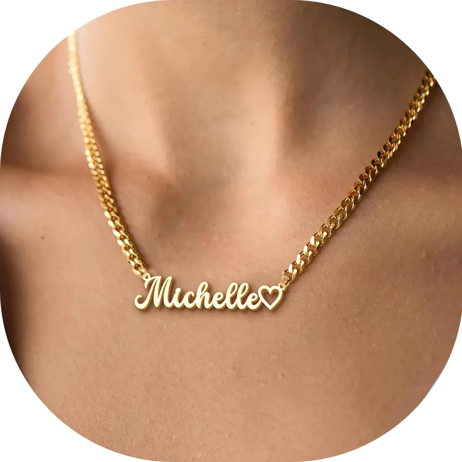 Custom Name Necklace Personalized Heart Symbol, 18K Gold Plated Handmade Personalized Necklaces for Women, Customized Jewelry Birthday Gifts
