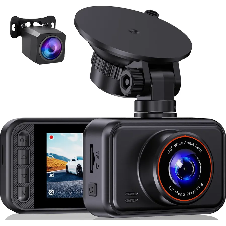 NHOPEEW 4 Channel Dash Cam 360° View, 1080P Front and Rear Inside Left Right Dash Camera for Cars - 2 inch IPS Screen Car Cameras with 8 IR Night Vision, Built-in Stereo, Loop Recording + 64G TF Card