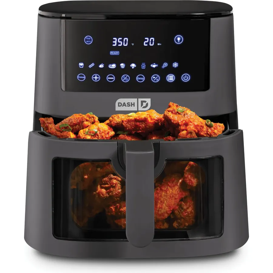 Dash Clear View Digital Air Fryer - Has AirCrisp® Technology - For Family-Sized Meals - Digital Touchscreen & Extra-Large Crisper Drawer - 7 Quarts - Forged Iron