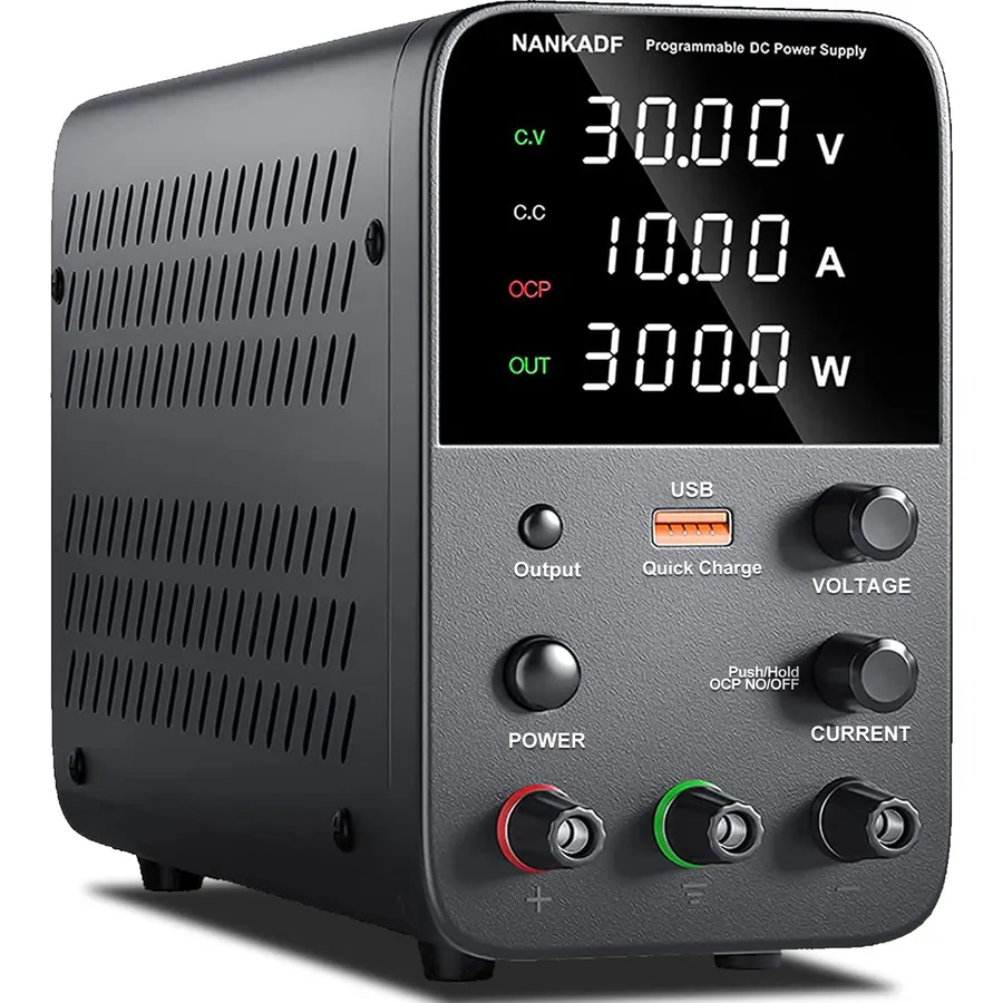 DC Power Supply Variable, Bench Power Supply with Encoder Adjustment Knob, Output Enable/Disable Button, Adjustable Power Supplies with USB Quick-Charge, Short Circuit Alam (30V 10A Black)
