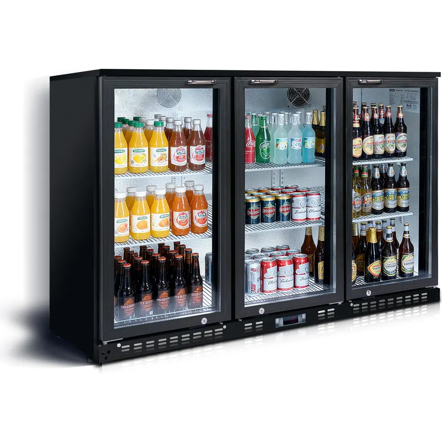 DeepTide Back Bar Cooler with 3 Swing Glass Door - 11.3 Cu.Ft Beverage Refrigerator with Adjustable Shelves,LED Lighting, Safety Lock for Beer，Coffee or Beverages