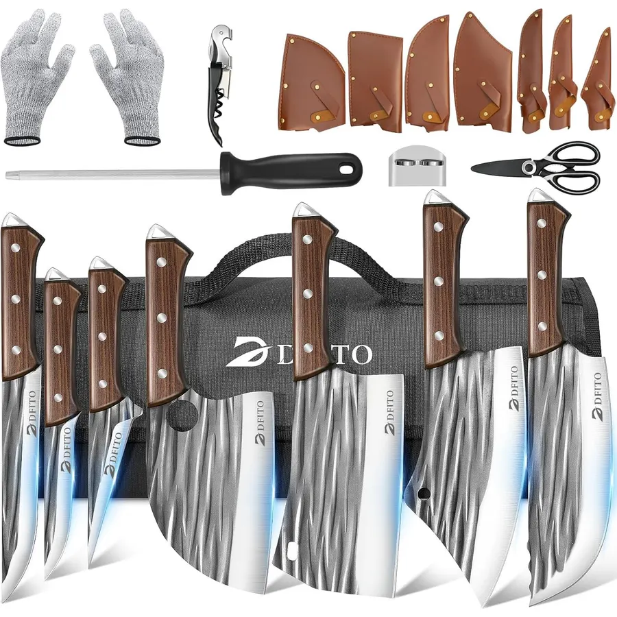 Dfito Butcher Knife Set, Sharp Kitchen Knife Set with Roll Bag Gift for Men