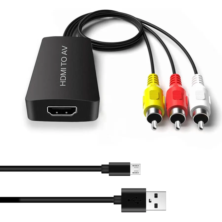 Dingsun HDMI to RCA Converter with HDMI Cable and Power Adapter - Compatible for Apple TV, Android TV Box, Roku, Fire Stick, DVD, Blu-ray Player