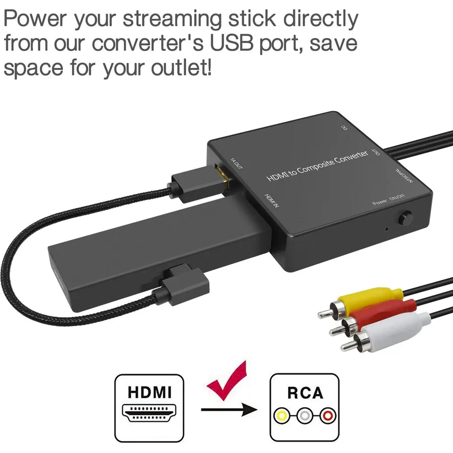 HDMI to RCA-GANA 1080P HDMI to AV 3RCA CVBs Composite Video Audio Converter Adapter Supporting PAL/NTSC with USB Charge Cable (White)