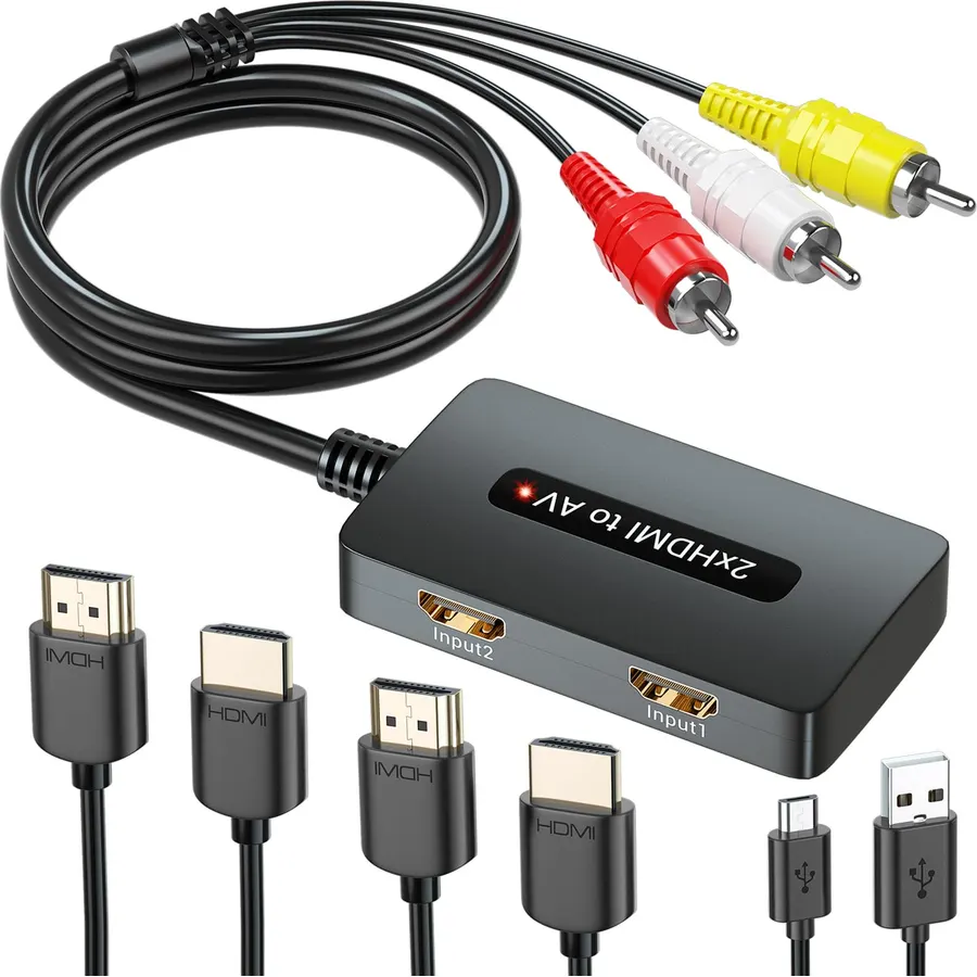 Dual Port HDMI to RCA AV Converter,Adapter for Old TV, PS3 PS4 DVD TV Stick
