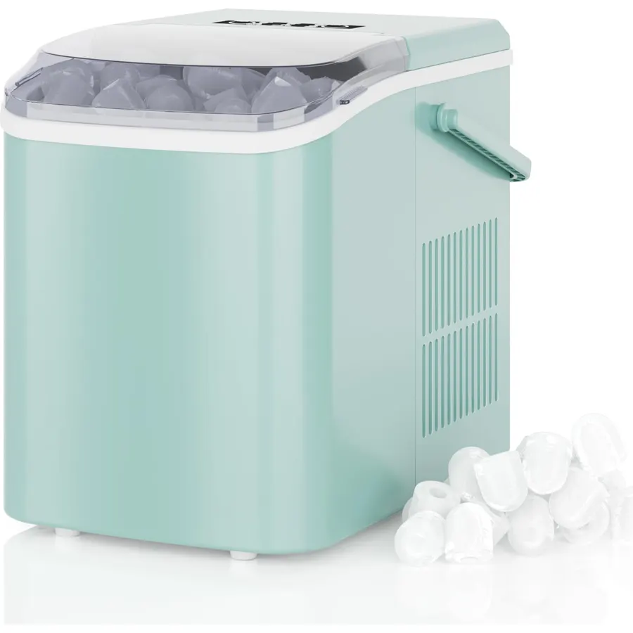 DUMOS Countertop Ice Maker with Handle, 26lbs/24H, Makes 9 Bullet Cubes in 6 Mins, Auto-Cleaning, Portable Ice Machine for Home Kitchen RV Camping, Green
