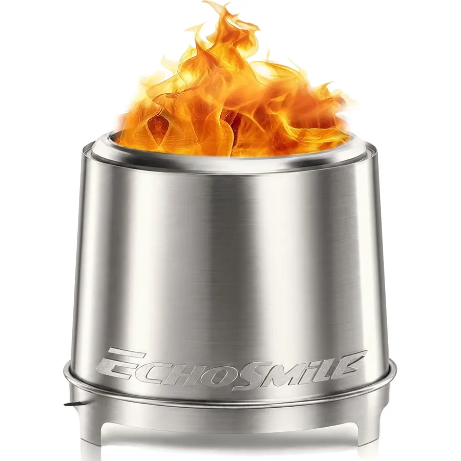 EchoSmile Smokeless Fire Pit 18'', Adjustable Stainless Steel Firepit