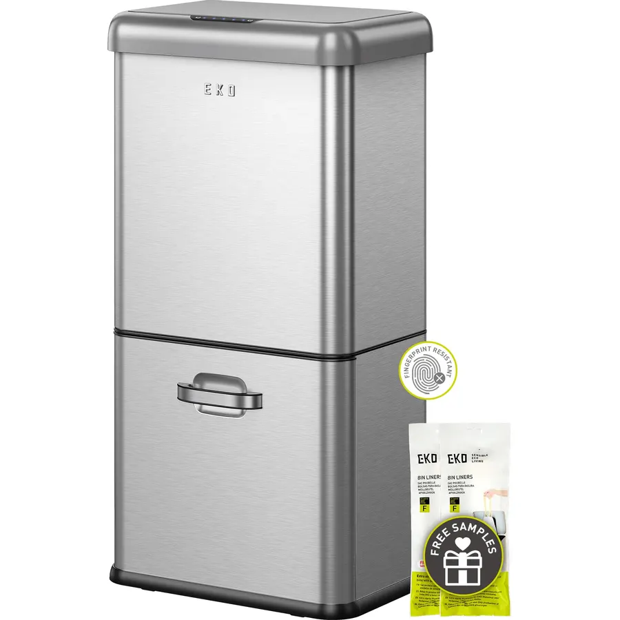 EKO 13 Gal Dual Compartment Motion Sensor Trash Can, Matte Stainless