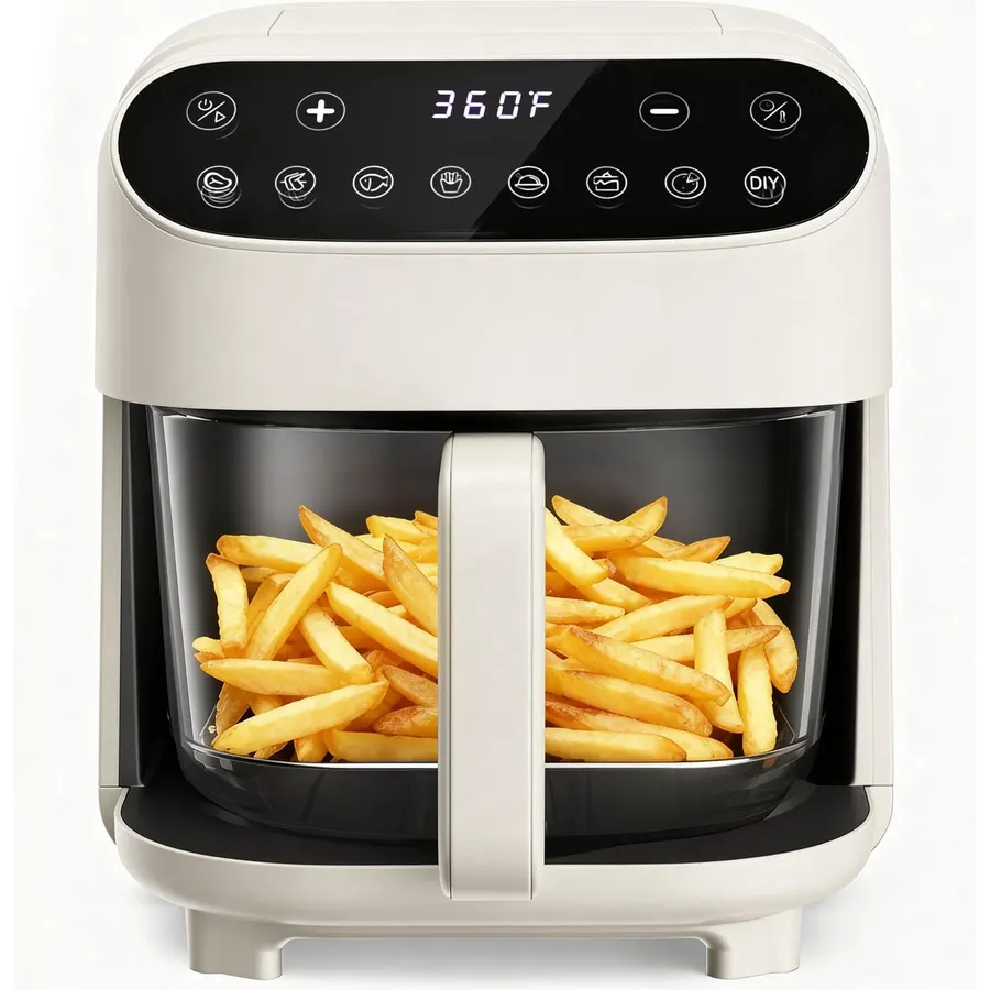 Kismile 5QT Glass Air Fryer, 8 in 1 PFAS-Free Non Toxic AirFryers, Digital Touch Control, Portable Air Fryer with Precise Temperature Control & Timer, Up to 400°F, 95% Less Oil.(Black)