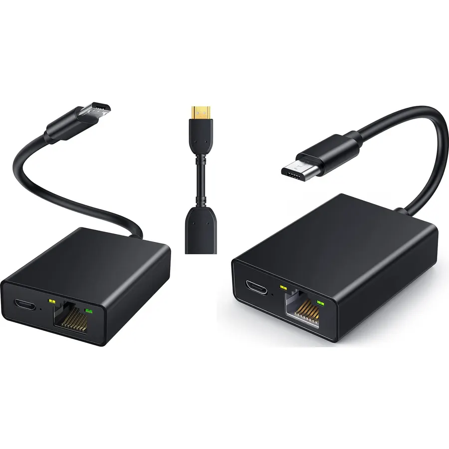 ELECTOP Ethernet Adapter for Fire TV Stick, Micro USB to RJ45 Ethernet Network Adapter Compatible with 4K Fire Stick,Chromecast Google Home Mini and More Streaming TV Sticks with HDMI Cable