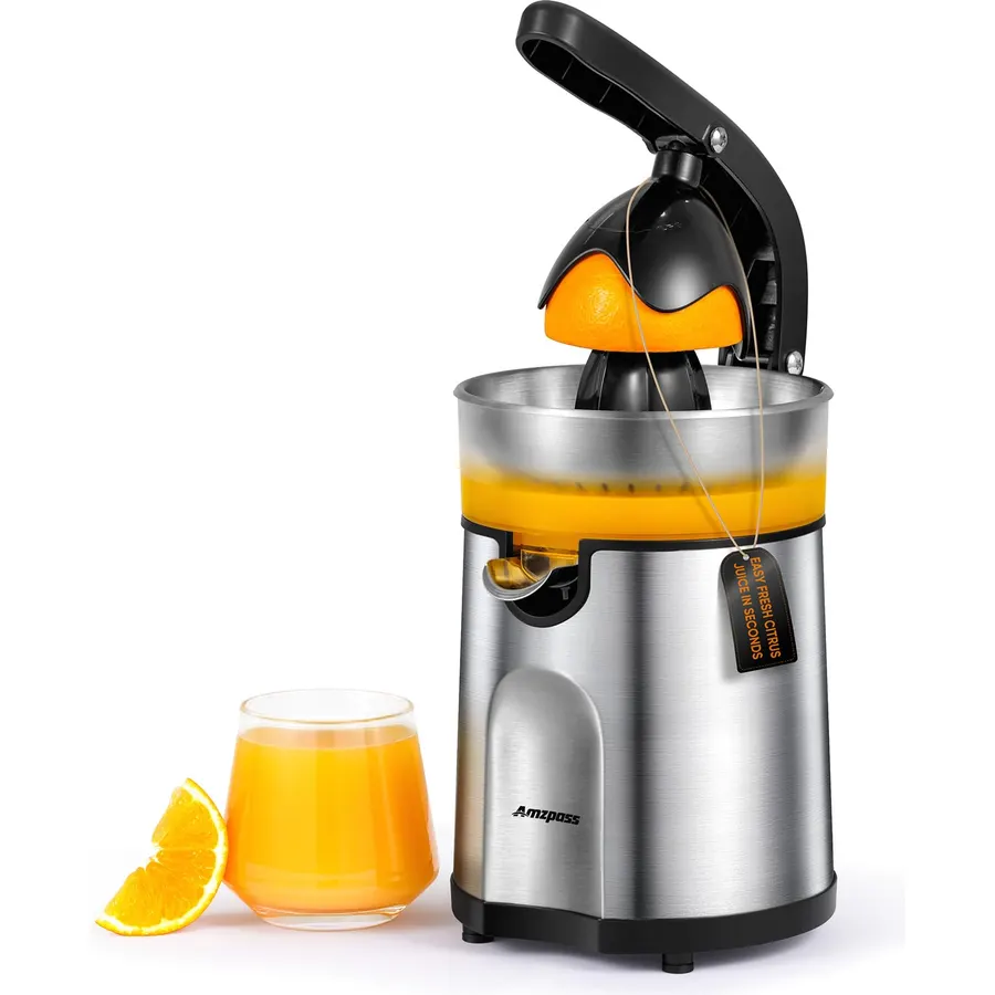 Electric Orange Juicer, Citrus Juicer Squeezer with 2 Interchangeable Cones, 160W Electric Juicer Machine with Stainless Steel Body & Transparent Juice Collector for Lime Grapefruit Lemon