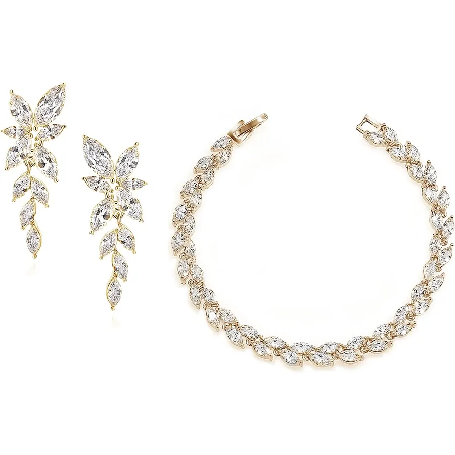 Elegant Marquise CZ Wedding Jewelry Set for Women Bride Bridesmaid