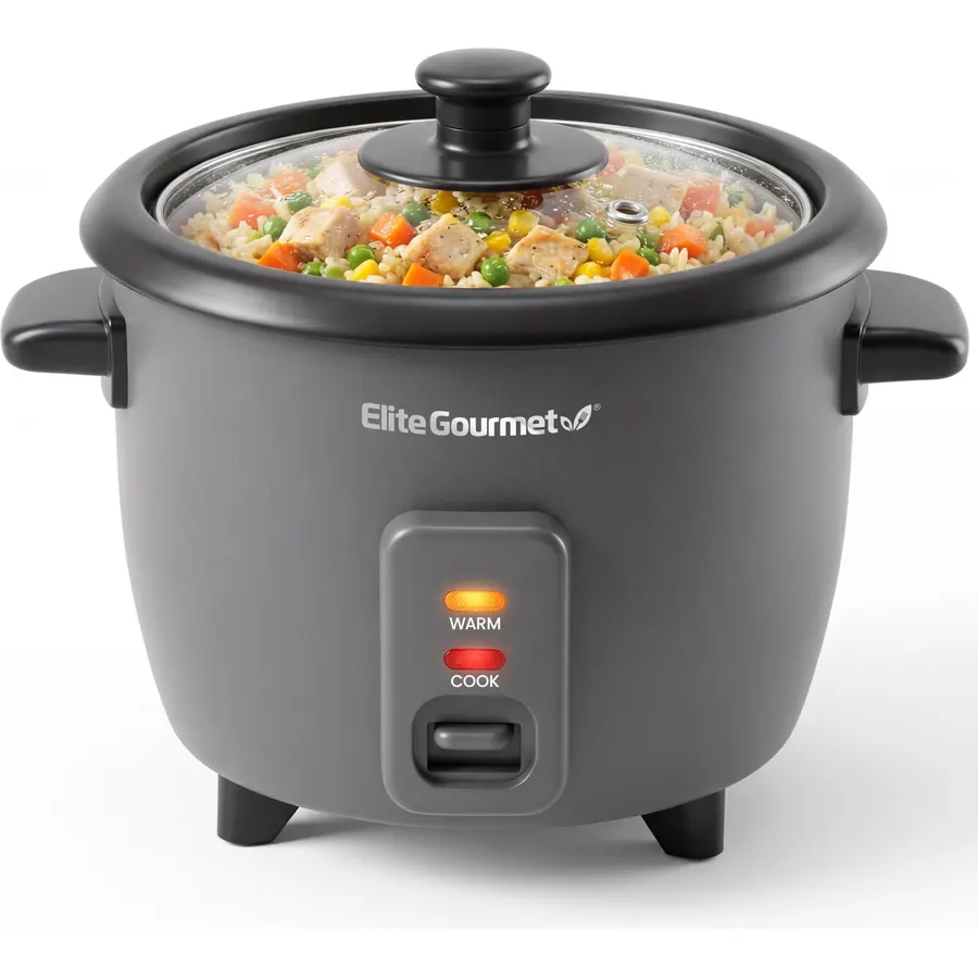 Elite Gourmet ERC6GC Ceramic Rice Cooker, PFAS-Free Non-Stick, Gray