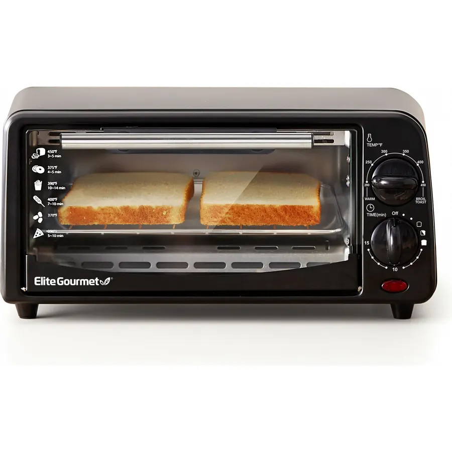 Elite Gourmet ETO236 Compact 2-Slice Toaster Oven, 15-Min Timer, Black