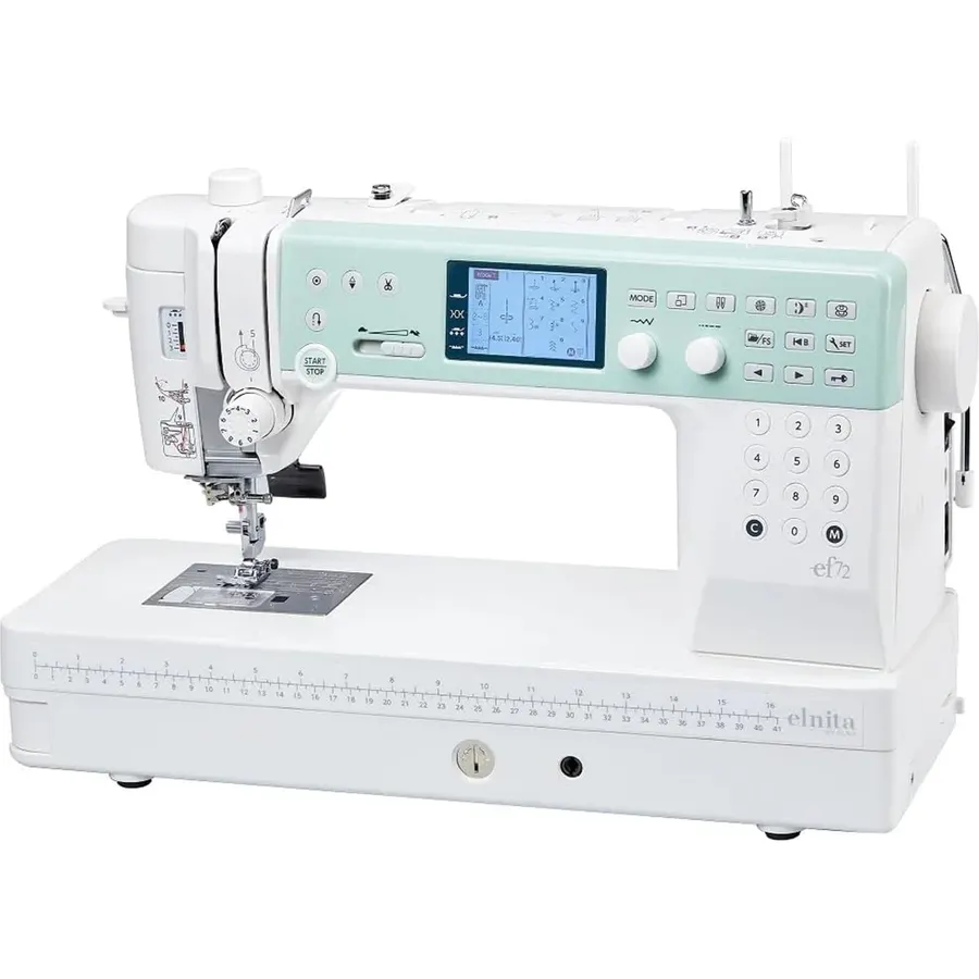 Elna Elnita ef72 Sewing and Quilting Machine with over 10" of Seamless, Aluminum Flatbed Sewing Space, 170 built-in stitches, 2 Alphabets for Home